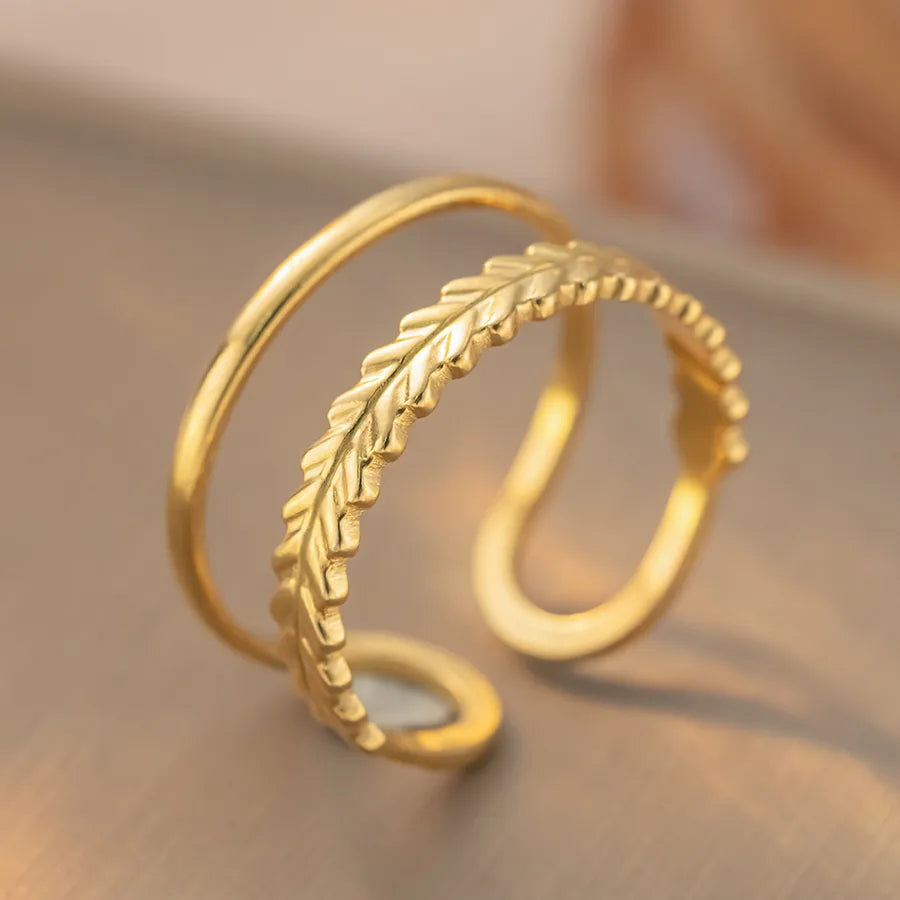 Titanium Steel Geometric Open Ring K389 Gold Ring Adjustable