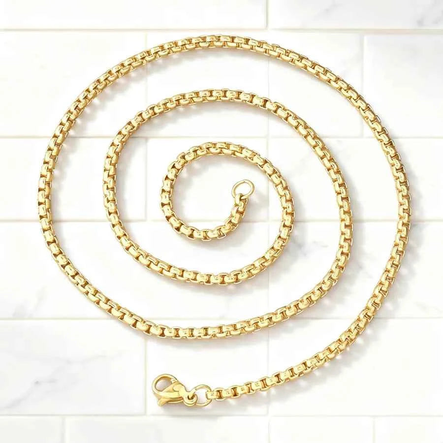 Gold Box Chain Necklace – 2.5mm Stainless Steel