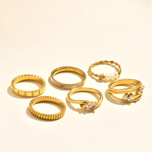 Gold Plated Shell & Zircon Leaf Ring for Women