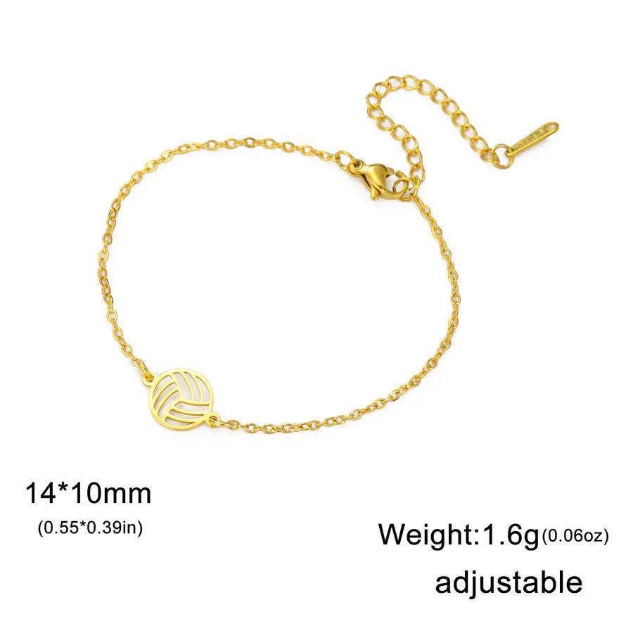 Stainless Steel Sports Pendant Bracelet Gold Volleyball 1-Cross Chain