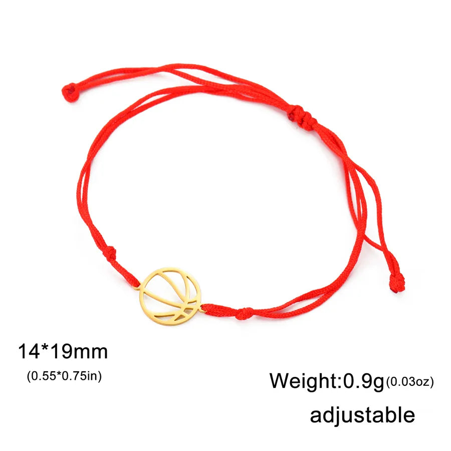 Stainless Steel Sports Pendant Bracelet Gold Basketball-Red Rope