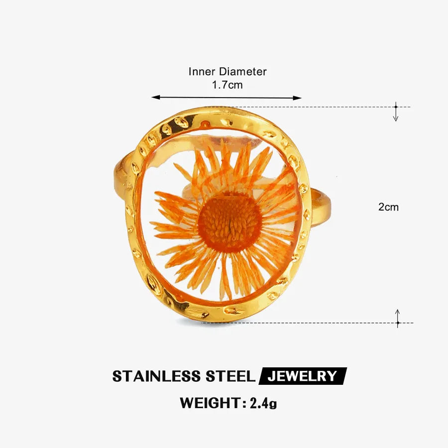 18K Gold Flower Open Ring – Stainless Steel Style 4