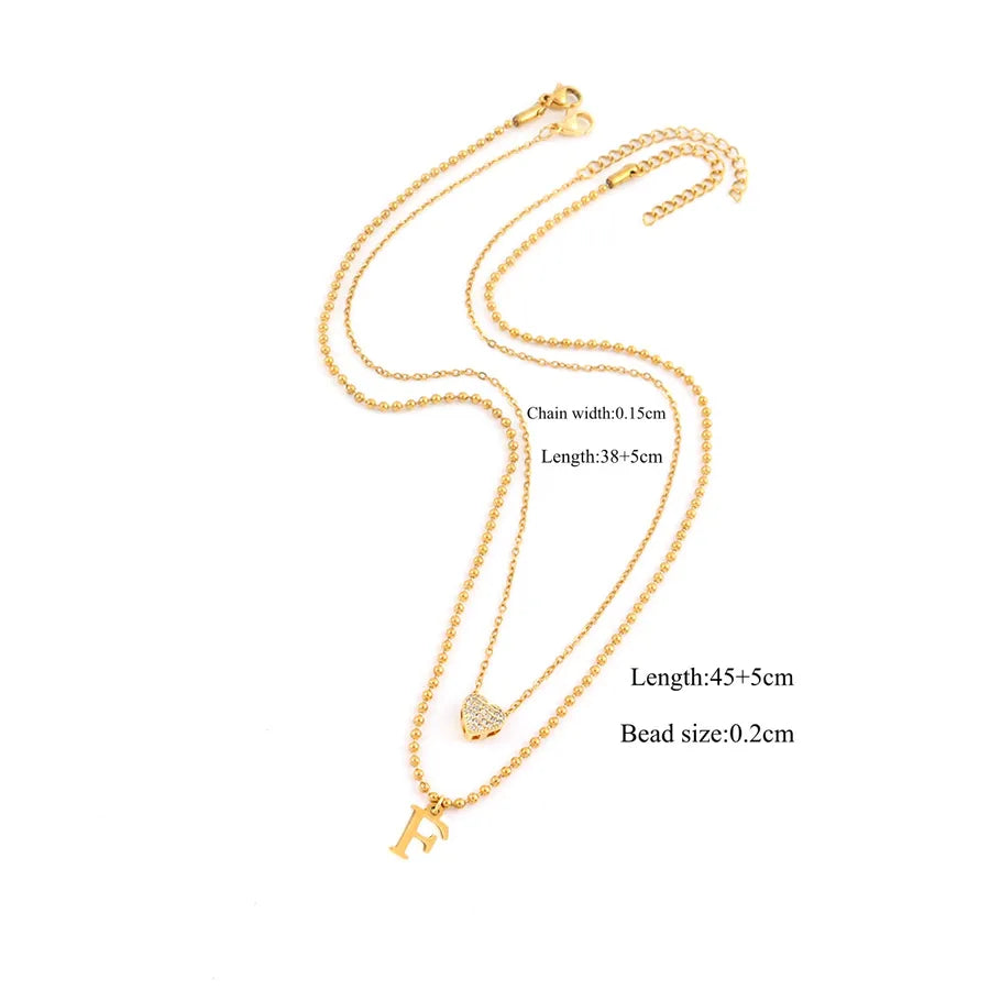 18K Gold Plated Heart & Letter Pendant Necklace Gold F