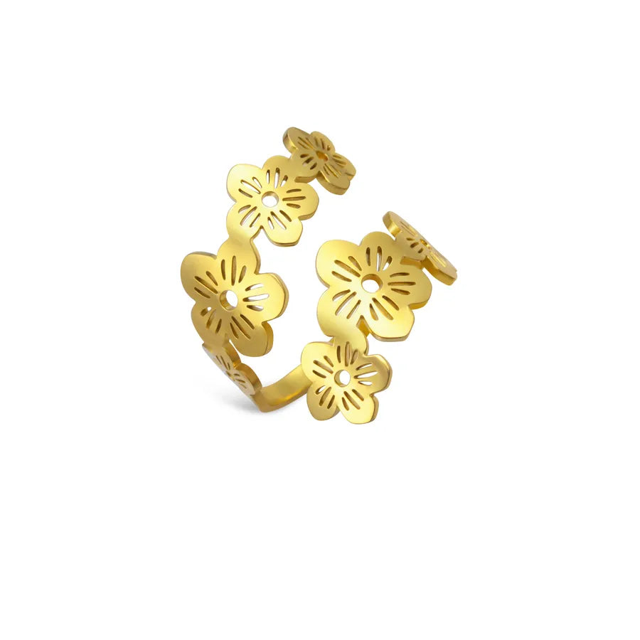 Gold Five-Petal Flower & Insect Open Ring Gold Five-petal Flower Open Ring