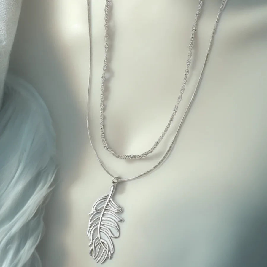 Gold Plated Stainless Steel Layered Pendant Necklace Average Size Steel Color 003#