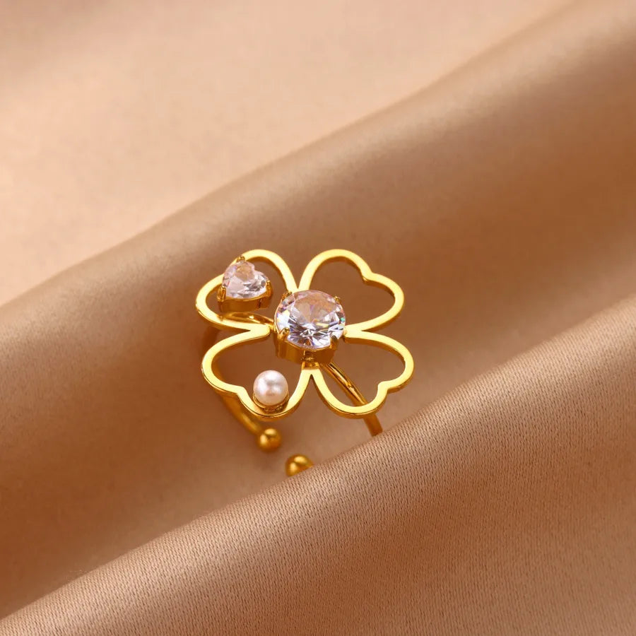 Boho Floral 18K Gold Open Ring for Women