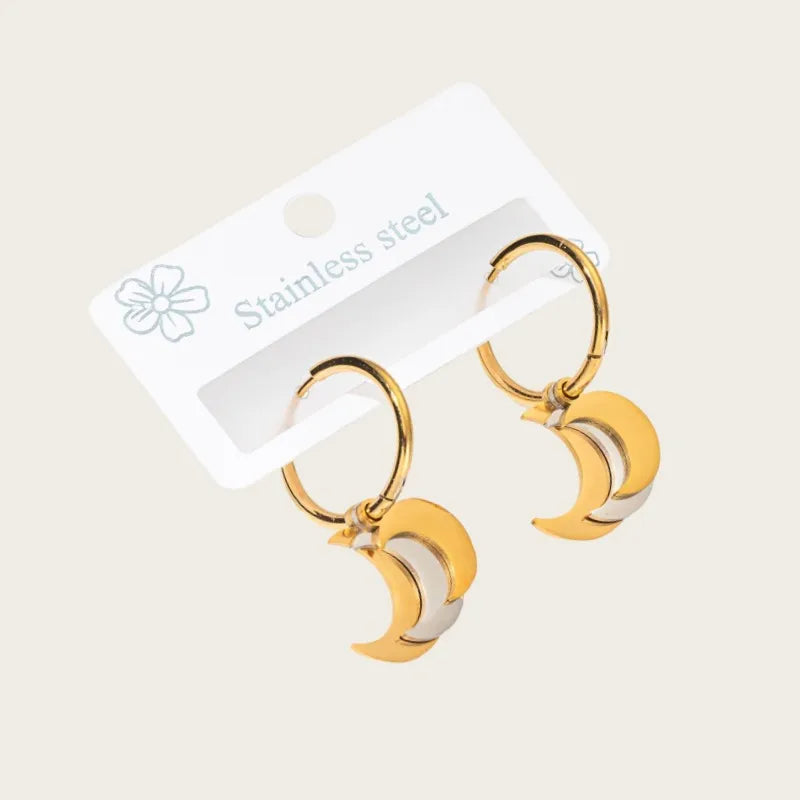 Gold Plated Titanium Steel Heart & Moon Earrings