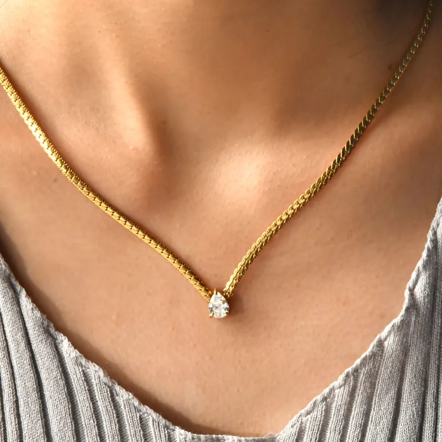 18K Gold Plated Water Drop Zircon Necklace