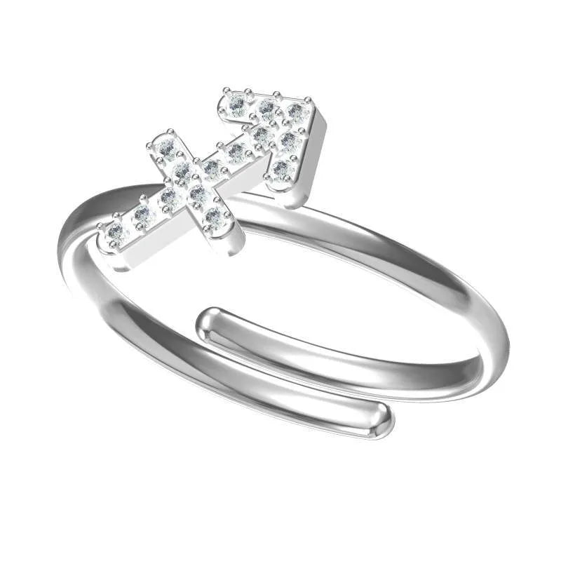 Titanium Zodiac Star Ring for Women Adjustable Opening Silver Sagittarius-R0032s-06
