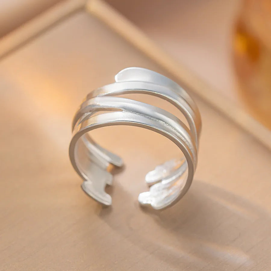 Geometric Titanium Steel Couple Ring K72 Steel Color Ring Open