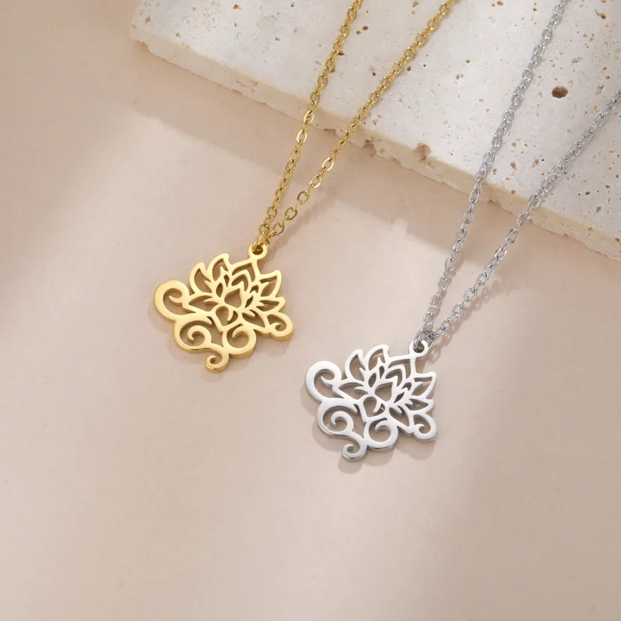 Stainless Steel Celtic Tree & Lotus Pendant Necklace
