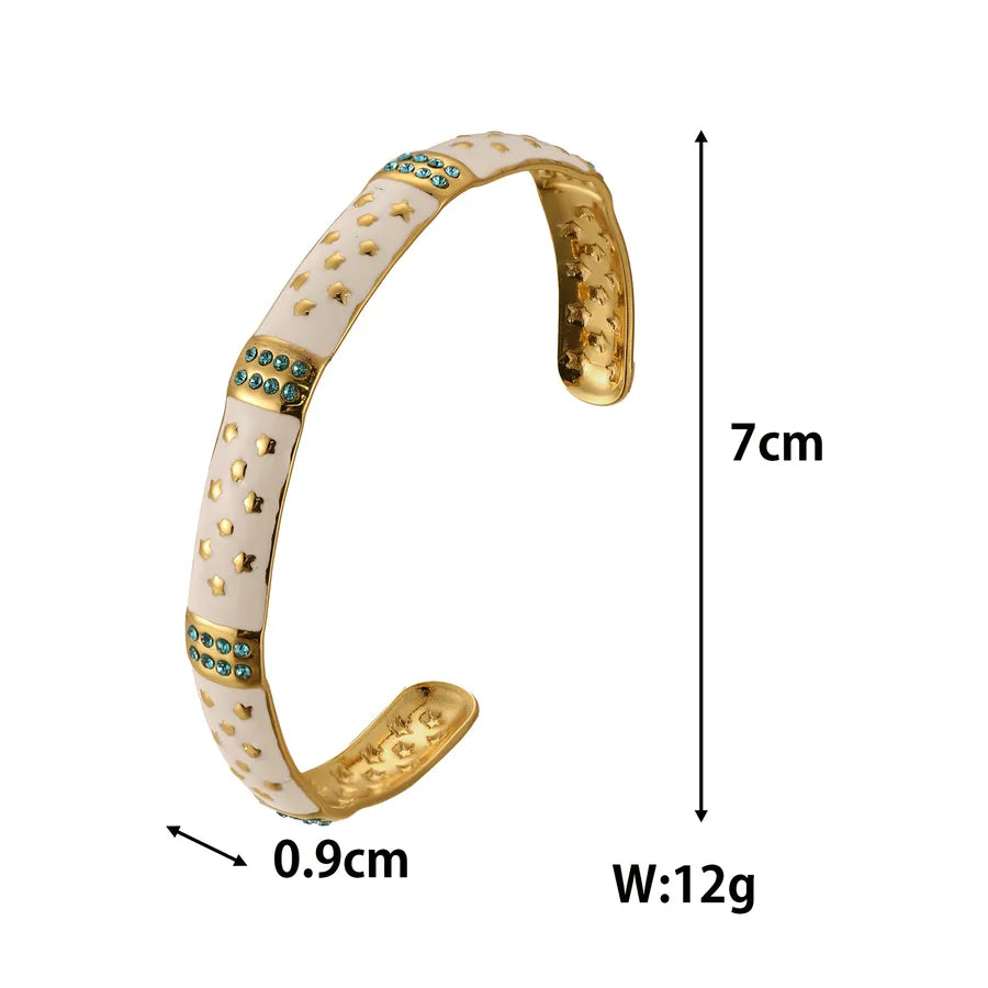 18K Gold Plated Emerald Bamboo Cuff Bracelet 金色04 18k