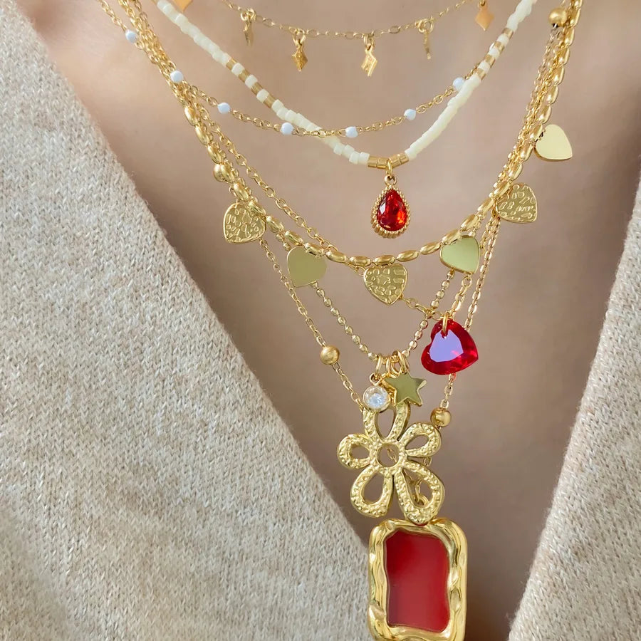 Gold Plated Titanium Steel Floral Geometric Necklace