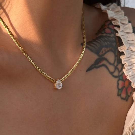 18K Gold Plated Water Drop Zircon Necklace