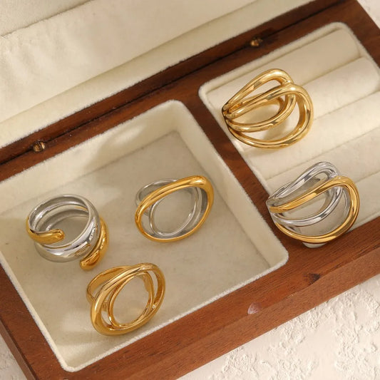 Gold Plated Geometric Titanium Steel Ring Set