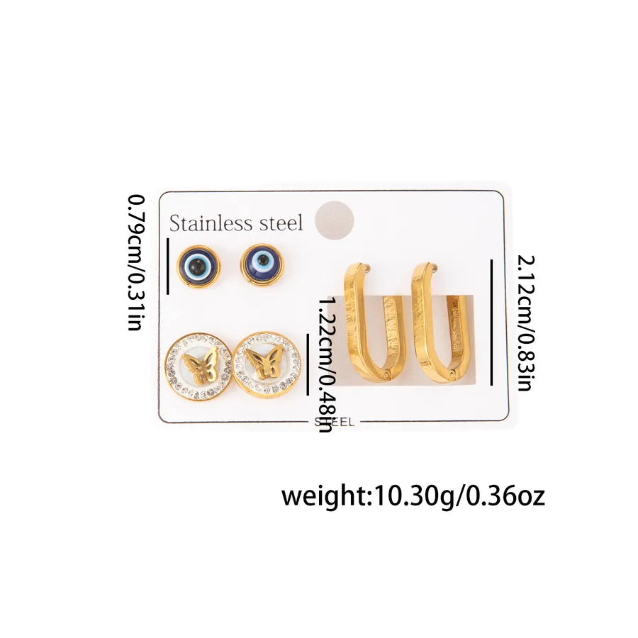 Titanium Steel Heart Earrings for Women Butterfly U-shaped Earrings Set 0945