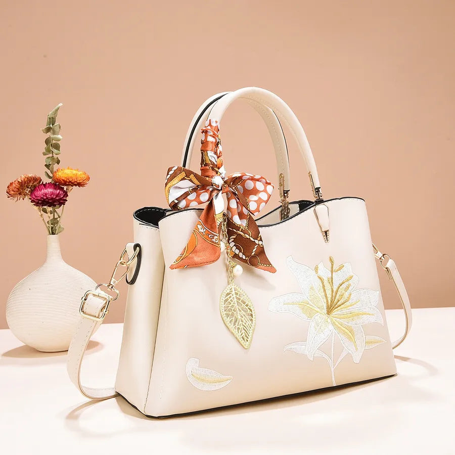 Embroidered Floral Shoulder Tote for Women