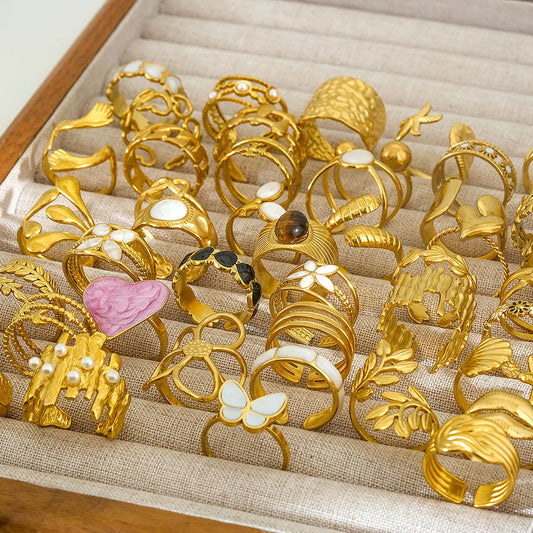 Adjustable 18K Gold Stainless Steel Ring