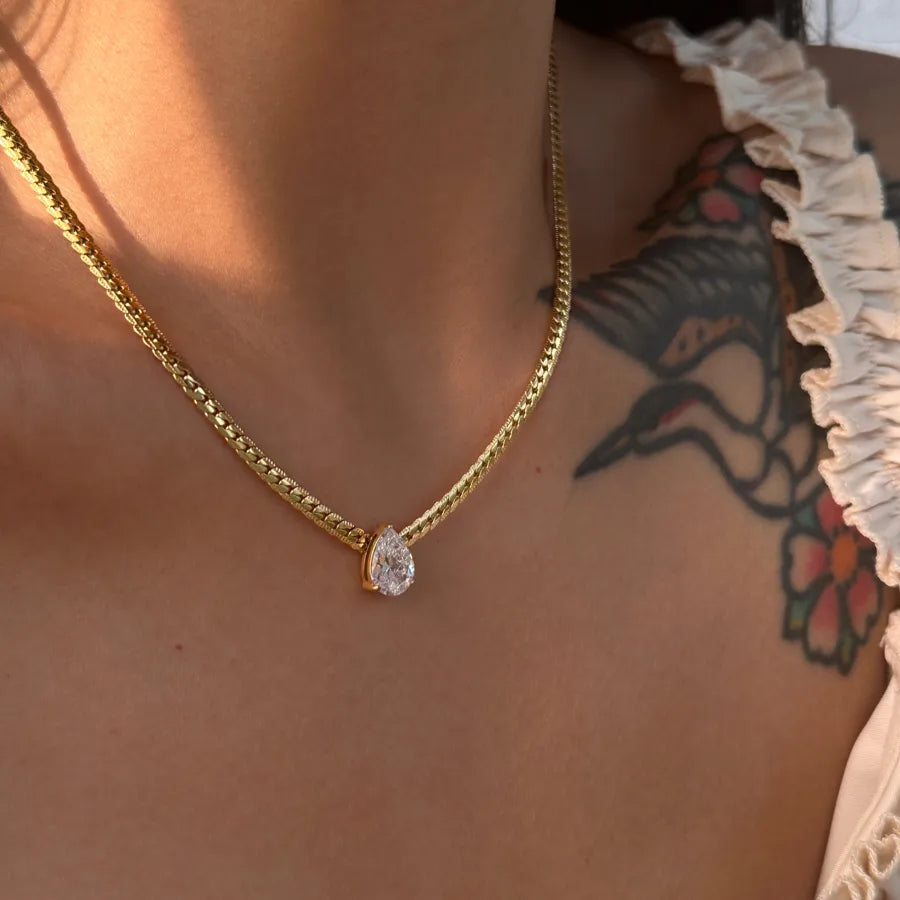 18K Gold Plated Water Drop Zircon Necklace 40+5cm Gold