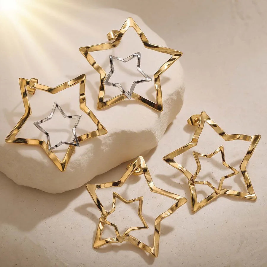 Stainless Steel 3D Star Earrings for Women
