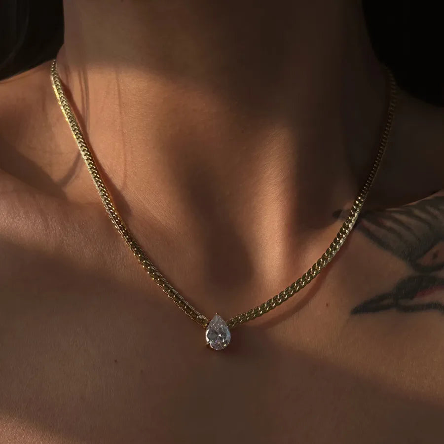 18K Gold Plated Water Drop Zircon Necklace