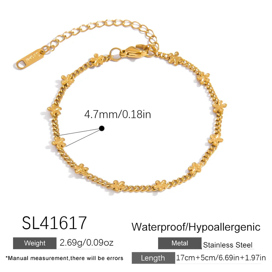 18K Gold Plated Heart & Flower Bracelet SL41617