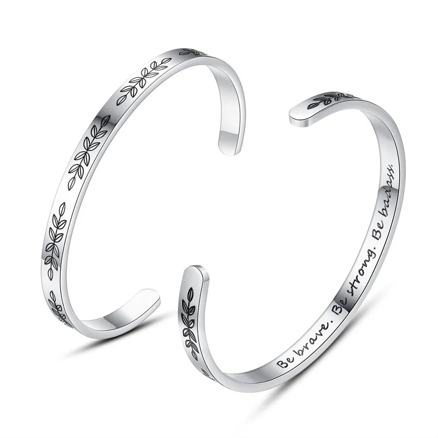 Retro Heart Stainless Steel Bangle 08-Be Brave Be Strong Be Badass- Read