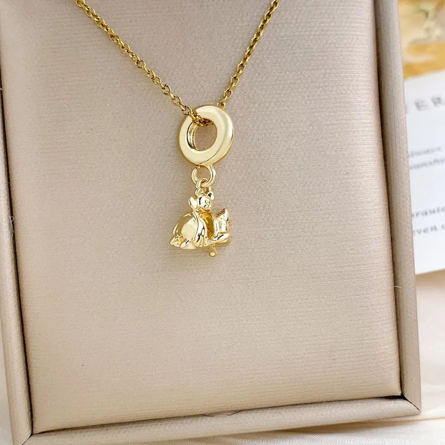 18K Gold Plated Zircon Pendant Necklace XL1915 Little Elephant Necklace Gold