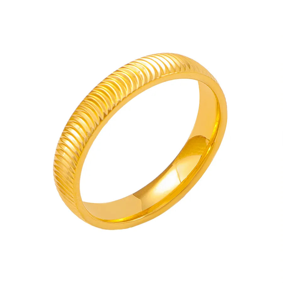 Gold Stainless Steel Ripple Ring for Women Golden No. 8