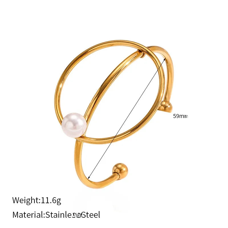 18K Gold Titanium Steel Pearl Bangle YHTSB-250406