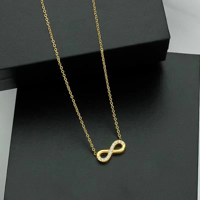 Titanium Infinity Necklace with Zircon N0074 Gold 11-piece Model