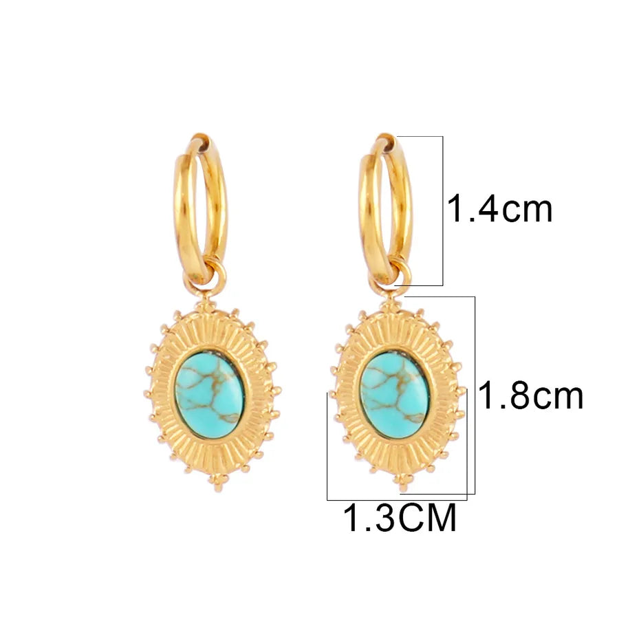 Turquoise Gold-Plated Geometric Hoop Earrings Green Turquoise-B0139