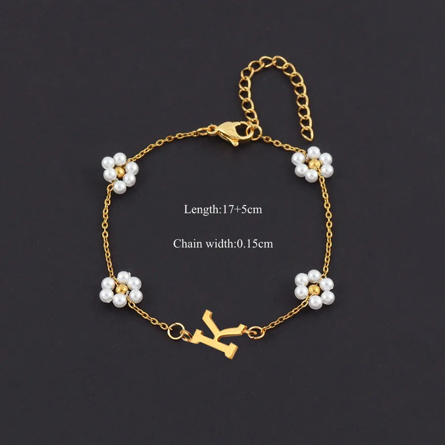 Gold Initial Pearl Bracelet – Vintage 18K Plated Gold K