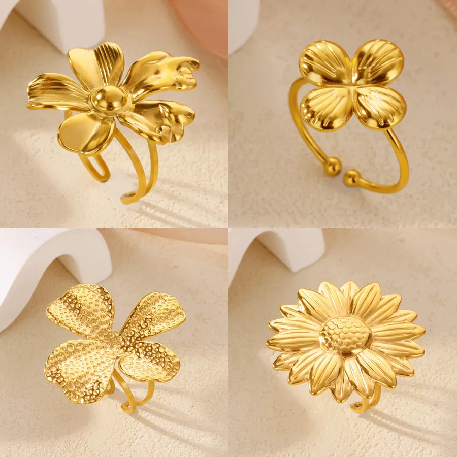 18K Gold Plated Boho Floral Open Ring