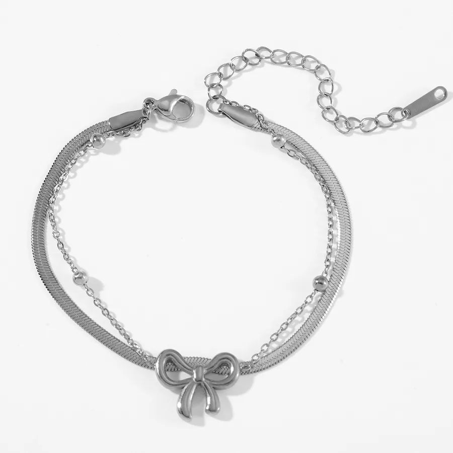 Double-Layer Bow Stainless Steel Bracelet Silver
