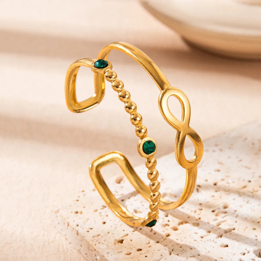 18K Gold Snake Bangle Bracelet for Women Green Diamond Double Layer Bracelet