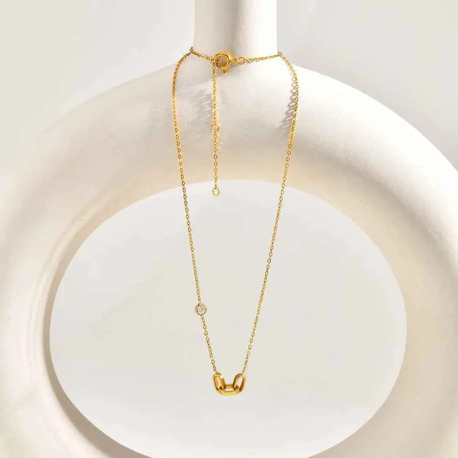 Geometric Zircon Necklace – 18K Gold Plated Steel