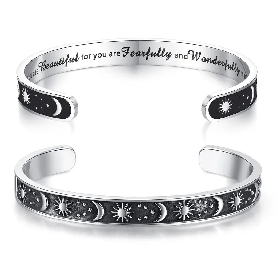 Retro Heart Stainless Steel Bangle 78- Sun & Moon - You Are Beautiful_yy
