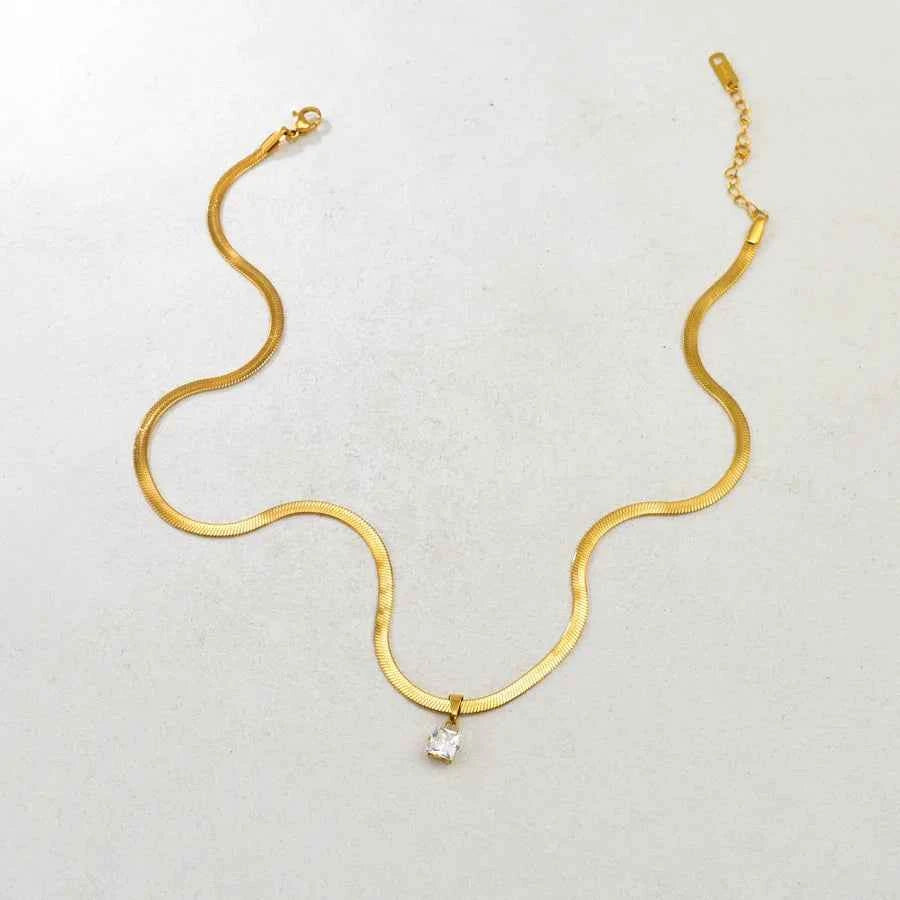 18K Gold Plated Square Zircon Pendant Necklace