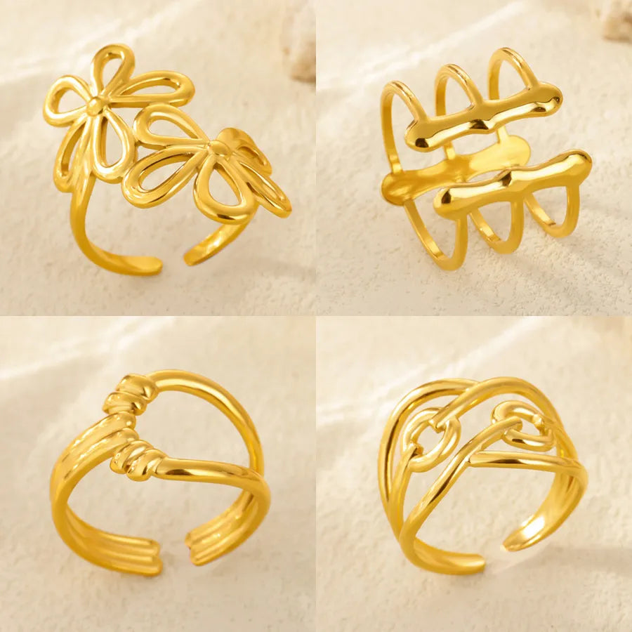 18K Gold Plated Geometric Floral Open Ring