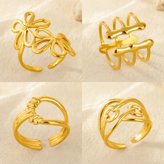 18K Gold Plated Geometric Floral Open Ring
