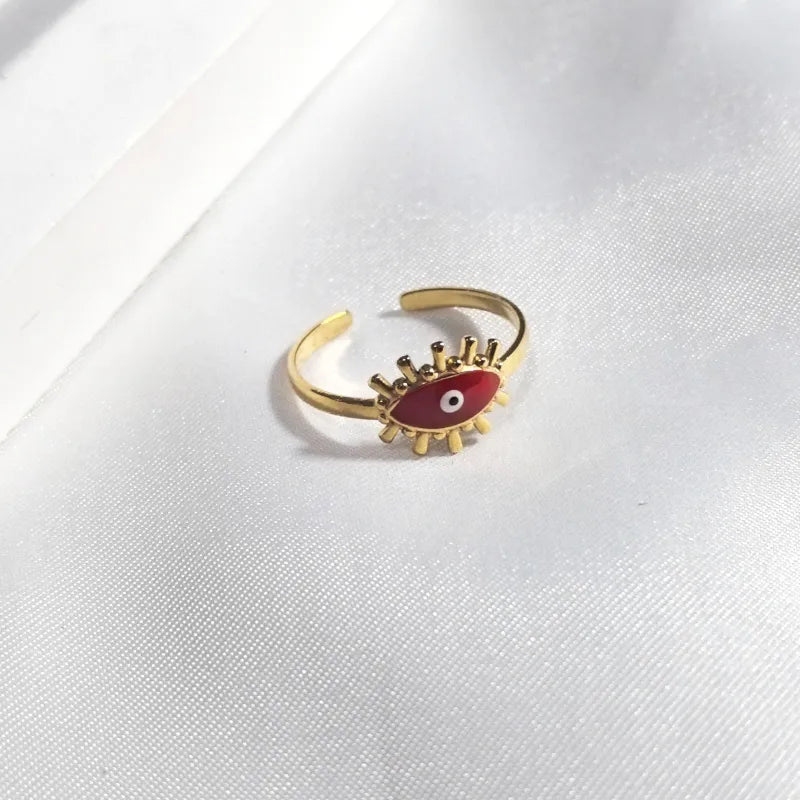 18K Gold Plated Colorful Eye Open Ring Red Eyelashes