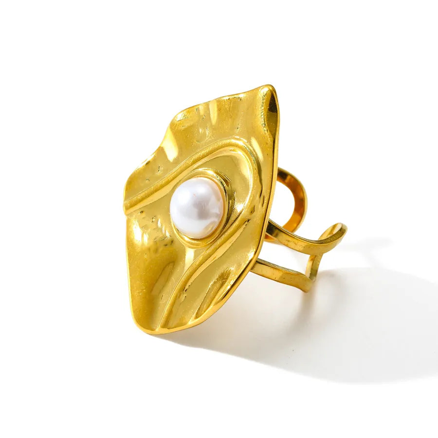 Elegant 18K Gold Open Ring with Imitation Pearl Classification of Nail Art Accessories-Adjustable