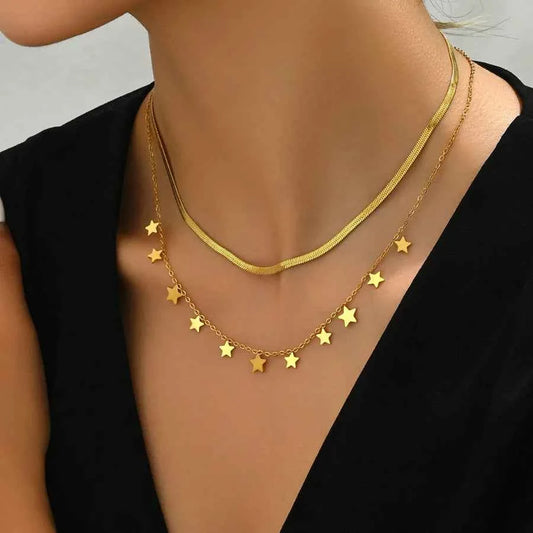 18K Gold Plated Double Layer Star Necklace