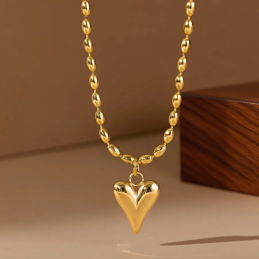 Gold Heart Shell Pendant Necklace X01267-Mi Zhu Peach Heart-Necklace- Gold