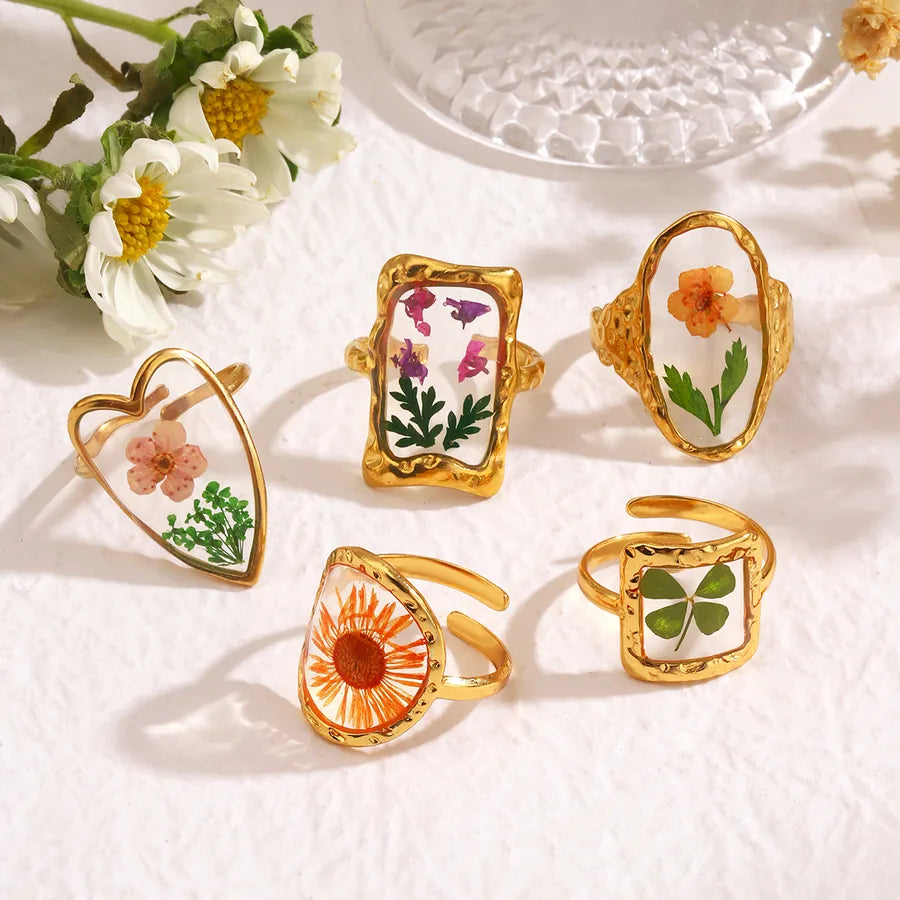 18K Gold Flower Open Ring – Stainless Steel