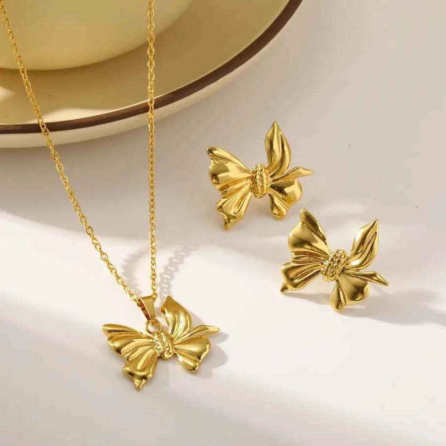 18K Gold Butterfly Stainless Steel Jewelry Set