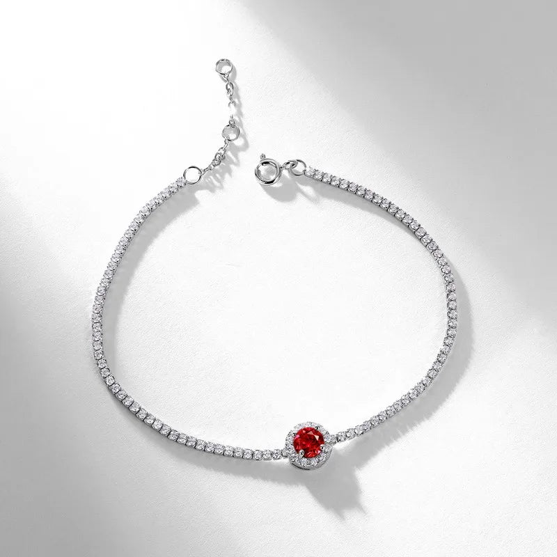 Retro Emerald & Ruby S925 Silver Bracelet Red