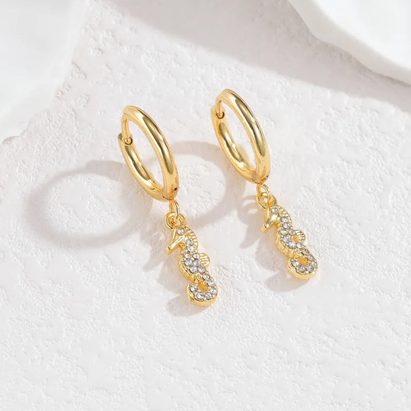 Gold Ocean Animal Earrings – Vintage Beach Style Hippocampus
