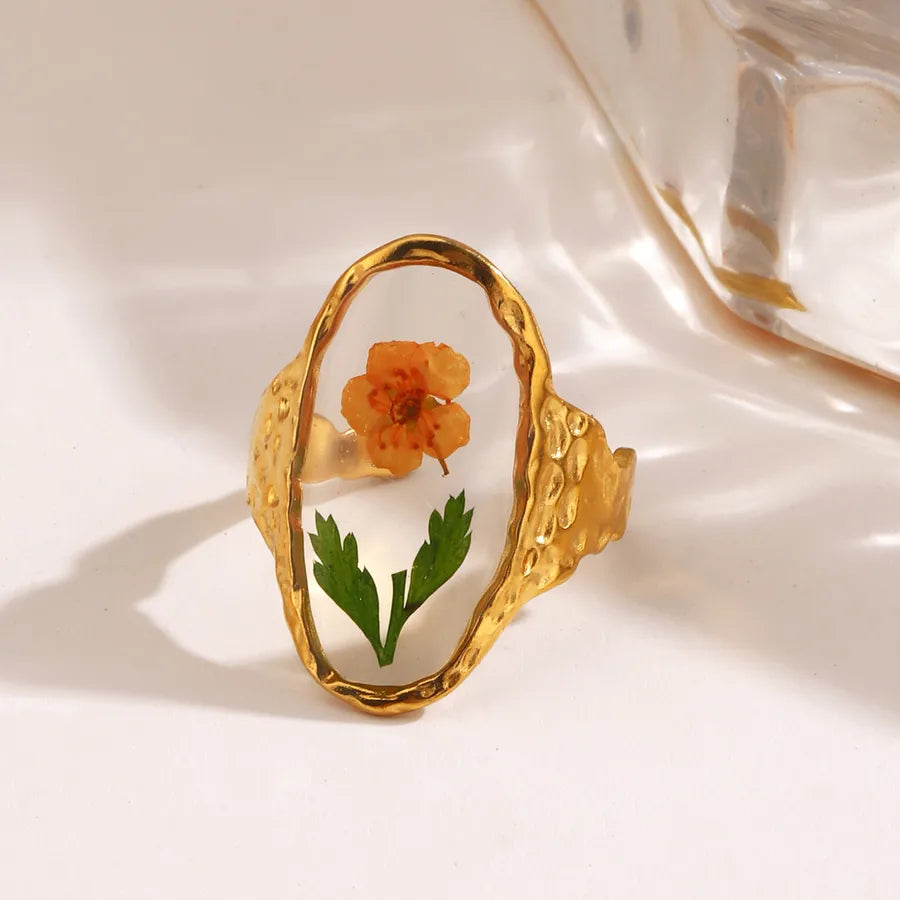 18K Gold Flower Open Ring – Stainless Steel